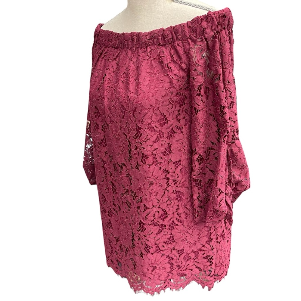 DO + BE Merlot Lace Off Shoulder Tie 3/4 Sleeve Top Blouse (S)